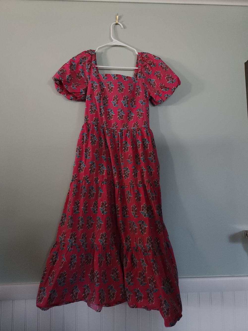 J. Crew Coral Pink Floral Puff-Sleeve Maxi Dress